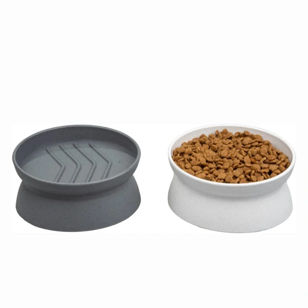 Modern Cat Food and Water Bowl Set - Gray and White